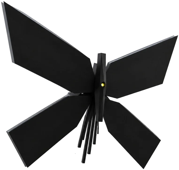 Blackout Moth, Redaction melayang dengan empat sayap persegi hitam dan satu titik kuning di tengah.